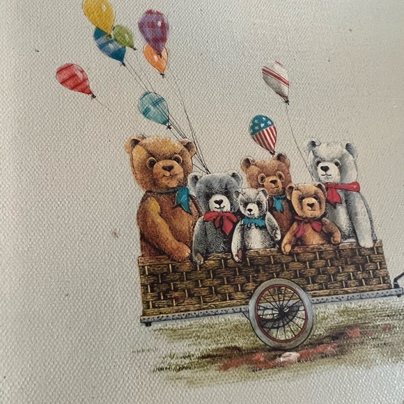 R. Smith signed hand painted framed teddy bear wagon art on stretched canvas - Picture 5 of 7